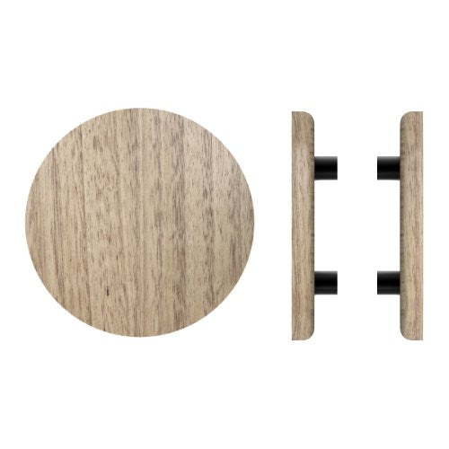 Pair T11 Timber Entrance Pull Handle, Victorian Ash, Back to Back Fixing, Ø300mm x Projection 68mm, Coated in Raw Timber (ready to stain or paint) in Victorian Ash / Powder Coat