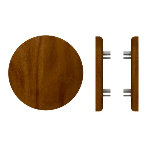 Pair T11 Timber Entrance Pull Handle, American Walnut, Back to Back Fixing, Ø300mm x Projection 68mm, Coated in Raw Timber (ready to stain or paint) in Walnut / Satin Nickel