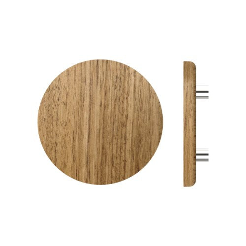Single T11 Timber Entrance Pull Handle, Tasmanian Oak, Ø300mm x Projection 68mm, Coated in Raw Timber (ready to stain or paint) in Tasmanian Oak / Polished Nickel