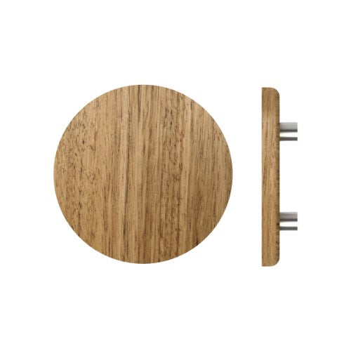 Single T11 Timber Entrance Pull Handle, Tasmanian Oak, Ø300mm x Projection 68mm, Coated in Raw Timber (ready to stain or paint) in Tasmanian Oak / Satin Nickel