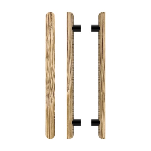 Pair T12 Timber Entrance Pull Handle, American White Oak, Back to Back Pair, CTC800mm, H1000mm x Ø40mm x Projection 85mm, Coated in Raw Timber (ready to stain or paint) in White Oak / Powder Coat