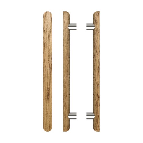 Pair T12 Timber Entrance Pull Handle, Tasmanian Oak, Back to Back Pair, CTC800mm, H1000mm x 40mm x 40mm x Projection 75mm, Coated in Raw Timber (ready to stain or paint) in Tasmanian Oak / Satin Nickel