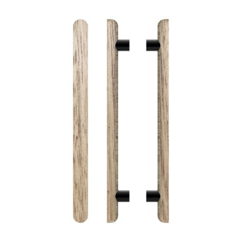 Pair T12 Timber Entrance Pull Handle, Victorian Ash, Back to Back Pair, CTC600mm, H800mm x 40mm x 40mm x Projection 75mm, Coated in Raw Timber (ready to stain or paint) in Victorian Ash / Powder Coat