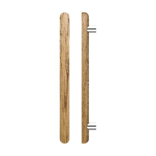Single T12 Timber Entrance Pull Handle, Tasmanian Oak, CTC800mm, H1000mm x 40mm x 40mm x Projection 75mm, Coated in Raw Timber (ready to stain or paint) in Tasmanian Oak / Polished Nickel