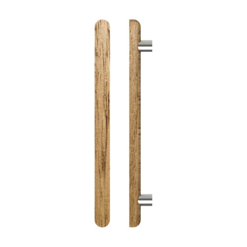 Single T12 Timber Entrance Pull Handle, Tasmanian Oak, CTC800mm, H1000mm x 40mm x 40mm x Projection 75mm, Coated in Raw Timber (ready to stain or paint) in Tasmanian Oak / Satin Nickel