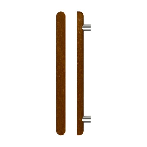 Single T12 Timber Entrance Pull Handle, American Walnut, CTC800mm, H1000mm x Ø40mm x Projection 85mm, Coated in Raw Timber (ready to stain or paint) in Walnut / Satin Nickel