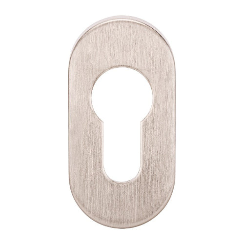 Oval Narrow Style Euro Escutcheon, 72x32mm in Satin Stainless