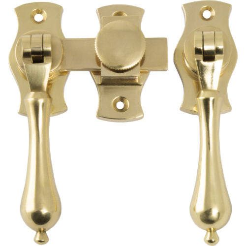 French Door Fastener Teardrop Polished Brass Backplate H54xW29mm P31mm in Polished Brass