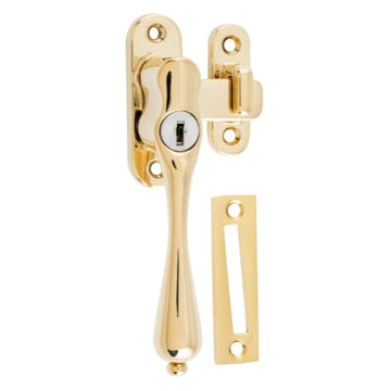 Casement Fastener Locking Teardrop Left Hand Anti-tarnish Brass W28xP34mm Drop 115mm in Anti-tarnish Brass