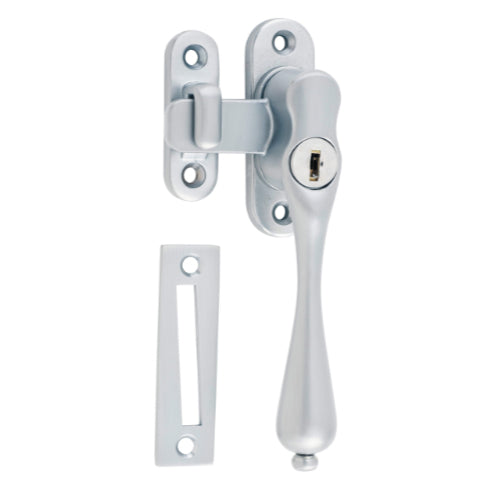 Casement Fastener Locking Teardrop Right Hand Satin Chrome W28xP34mm Drop 115mm in Satin Chrome