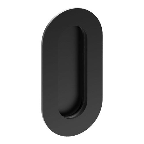 Oval, Sliding Door, Flush Pull Handle (Single). Solid Stainless Steel. 100mm x 50mm. Invisible Fix (no screw holes) in Black Powder Coat
