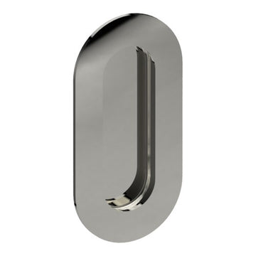 Oval, Sliding Door, Flush Pull Handle (Single). Solid Stainless Steel. 100mm x 50mm. Invisible Fix (no screw holes) in Polished Stainless