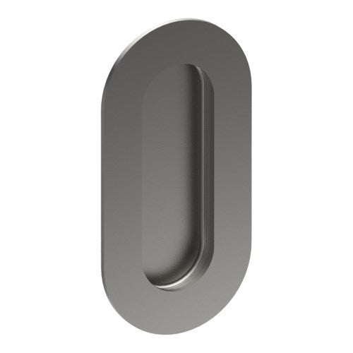 Oval, Sliding Door, Flush Pull Handle (Single). Solid Stainless Steel. 100mm x 50mm. Invisible Fix (no screw holes) in Satin Stainless