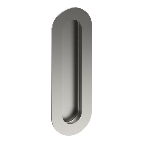 Oval, Sliding Door, Flush Pull Handle (Single). Solid Stainless Steel. 150mm x 50mm. Invisible Fix (no screw holes) in Satin Stainless