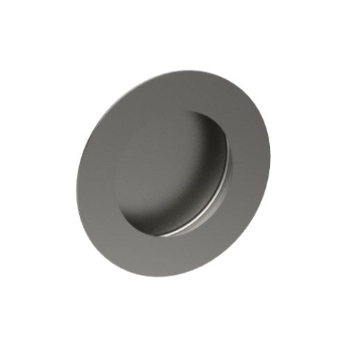 Round, Sliding Door, Flush Pull Handle (Single). Solid Stainless Steel. 50mm dia (face) 38mm dia (rear). Invisible Fix (no screw holes) in Satin Stainless