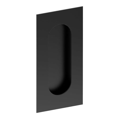 Rectangular, Sliding Door, Flush Pull Handle (Single). Solid Stainless Steel. Round End Finger Hole. 100mm x 50mm. Invisible Fix (no screw holes) in Black Powder Coat