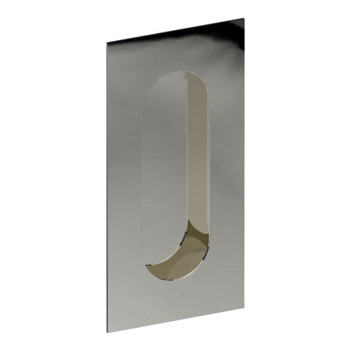 Rectangular, Sliding Door, Flush Pull Handle (Single). Solid Stainless Steel. Round End Finger Hole. 100mm x 50mm. Invisible Fix (no screw holes) in Polished Stainless
