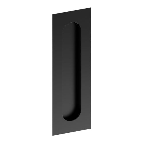 Rectangular, Sliding Door, Flush Pull Handle (Single). Solid Stainless Steel. Round End Finger Hole. 150mm x 50mm. Invisible Fix (no screw holes) in Black Powder Coat