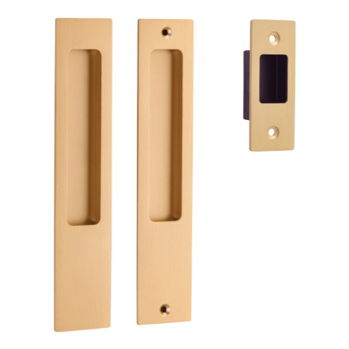 Sliding Door Pull Rectangular Pair Brushed Brass H225xW45xP2.5mm in Brushed Brass