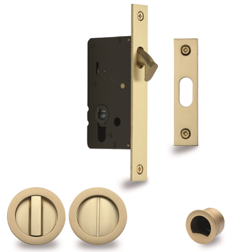 Privacy Flush Pull Set in Satin Brass