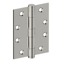 Stainless steel hinge with 100mm x 75mm x 2.5mm dimensions, button tipped, fixed pin, with timber and metal thread screws.
