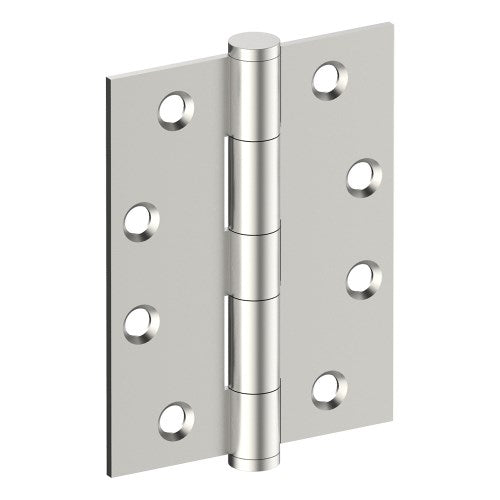 Stainless steel hinge 100mm x 75mm x 2.5mm with button tip and fixed pin, shown with timber and metal thread screws.