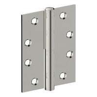 Lift Off Hinge, LEFT HAND, 100mm x 75mm x 2.5mm, Stainless Steel, Button Tipped (w/timber and metal thread Screws) in Polished Stainless