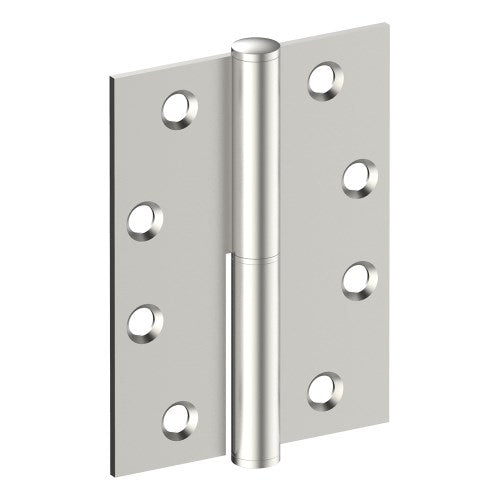 Lift Off Hinge, LEFT HAND, 100mm x 75mm x 2.5mm, Stainless Steel, Button Tipped (w/timber and metal thread Screws) in Satin Stainless