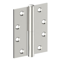 Lift Off Hinge, LEFT HAND, 100mm x 75mm x 2.5mm, Stainless Steel, Button Tipped (w/timber and metal thread Screws) in Satin Stainless