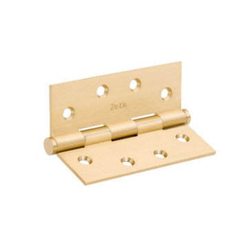 Satin Brass Butt Hinge, Fixed Pin - 100 x 75 x 2.5mm in Satin Brass