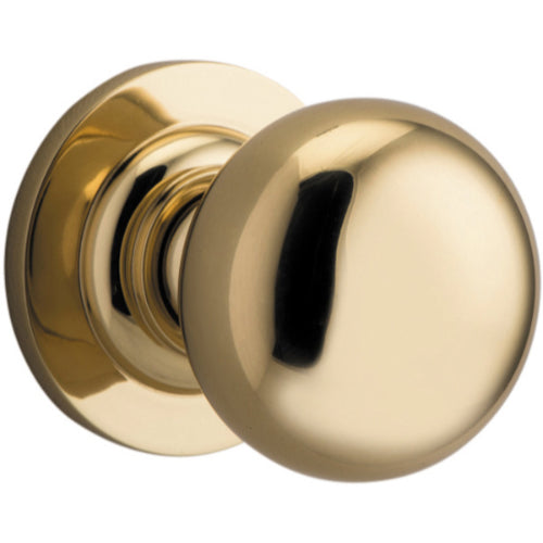 Door Knob Cambridge Round Rose Concealed Fix Polished Brass D54xP67mm BP58mm in Polished Brass