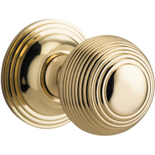 Door Knob Guildford Round Rose Concealed Fix Polished Brass D52xP78mm BP60mm in Polished Brass
