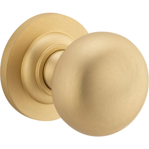 Door Knob Cambridge Round Rose Concealed Fix Brushed Brass D54xP67mm BP58mm in Brushed Brass
