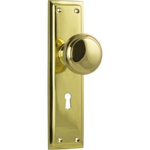 Door Knob Milton Lock Pair Polished Brass H200xW50xP73mm in Polished Brass