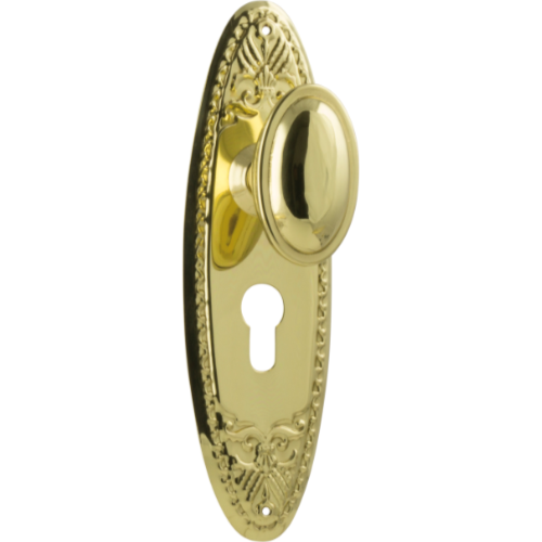 Door Knob Fitzroy Euro Pair Polished Brass H205xW63xP60mm in Polished Brass