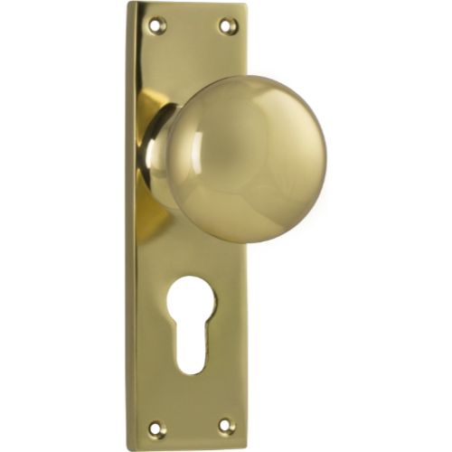 Door Knob Victorian Euro Pair Polished Brass H152xW42xP75mm in Polished Brass