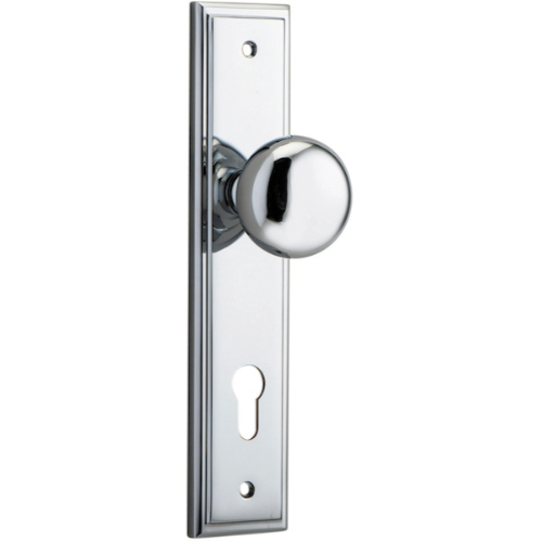 Door Knob Cambridge Stepped Euro Polished Chrome CTC85mm H237xW50xP67mm in Polished Chrome
