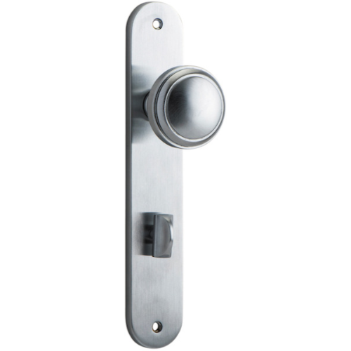 Door Knob Paddington Oval Privacy Brushed Chrome CTC85mm H237xW50xP68mm in Brushed Chrome