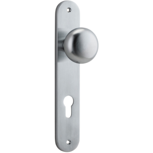 Door Knob Cambridge Oval Euro Brushed Chrome CTC85mm H230xW40xP67mm in Brushed Chrome