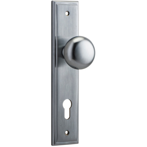 Door Knob Cambridge Stepped Euro Brushed Chrome CTC85mm H237xW50xP67mm in Brushed Chrome