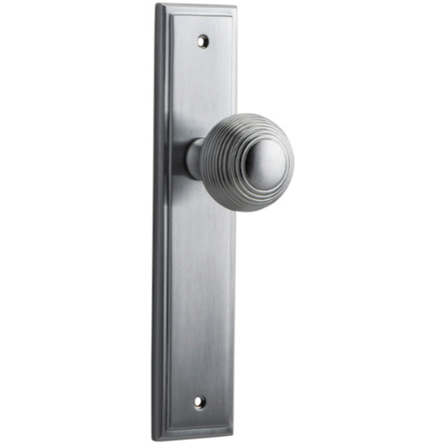 Door Knob Guildford Stepped Latch Brushed Chrome H237xW50xP60mm in Brushed Chrome