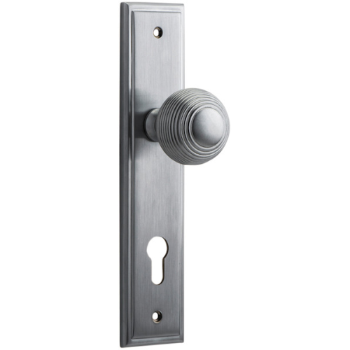 Door Knob Guildford Stepped Euro Brushed Chrome CTC85mm H237xW50xP60mm in Brushed Chrome