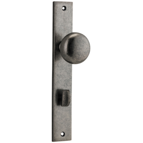 Door Knob Cambridge Rectangular Privacy Distressed Nickel CTC85mm H240xW38xP67mm in Distressed Nickel