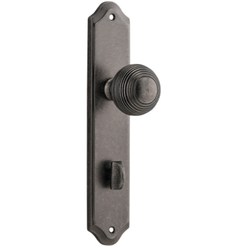 Door Knob Guildford Shouldered Privacy Distressed Nickel CTC85mm H237xW50xP60mm in Distressed Nickel