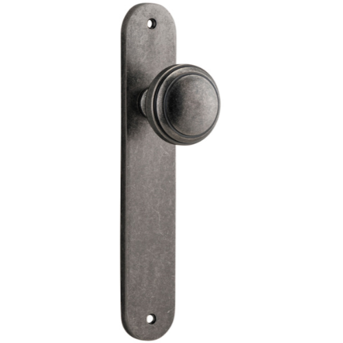Door Knob Paddington Oval Latch Distressed Nickel H237xW50xP68mm in Distressed Nickel