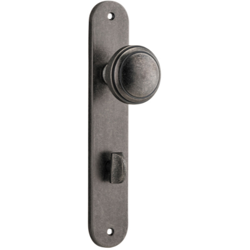 Door Knob Paddington Oval Privacy Distressed Nickel CTC85mm H237xW50xP68mm in Distressed Nickel
