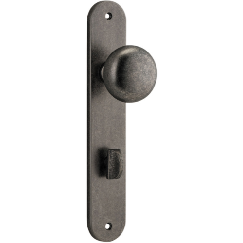 Door Knob Cambridge Oval Privacy Distressed Nickel CTC85mm H230xW40xP67mm in Distressed Nickel