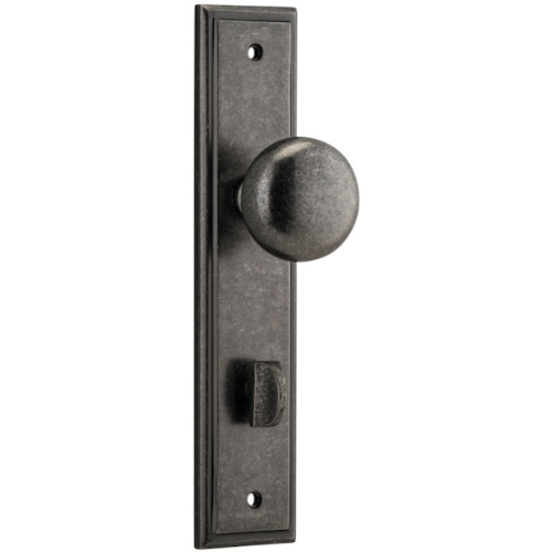Door Knob Cambridge Stepped Privacy Distressed Nickel CTC85mm H237xW50xP67mm in Distressed Nickel