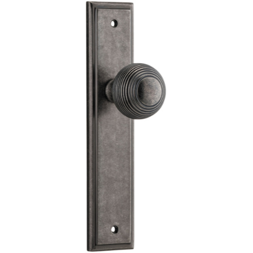 Door Knob Guildford Stepped Latch Distressed Nickel H237xW50xP60mm in Distressed Nickel