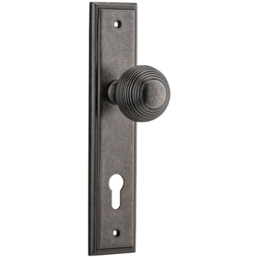 Door Knob Guildford Stepped Euro Distressed Nickel CTC85mm H237xW50xP60mm in Distressed Nickel